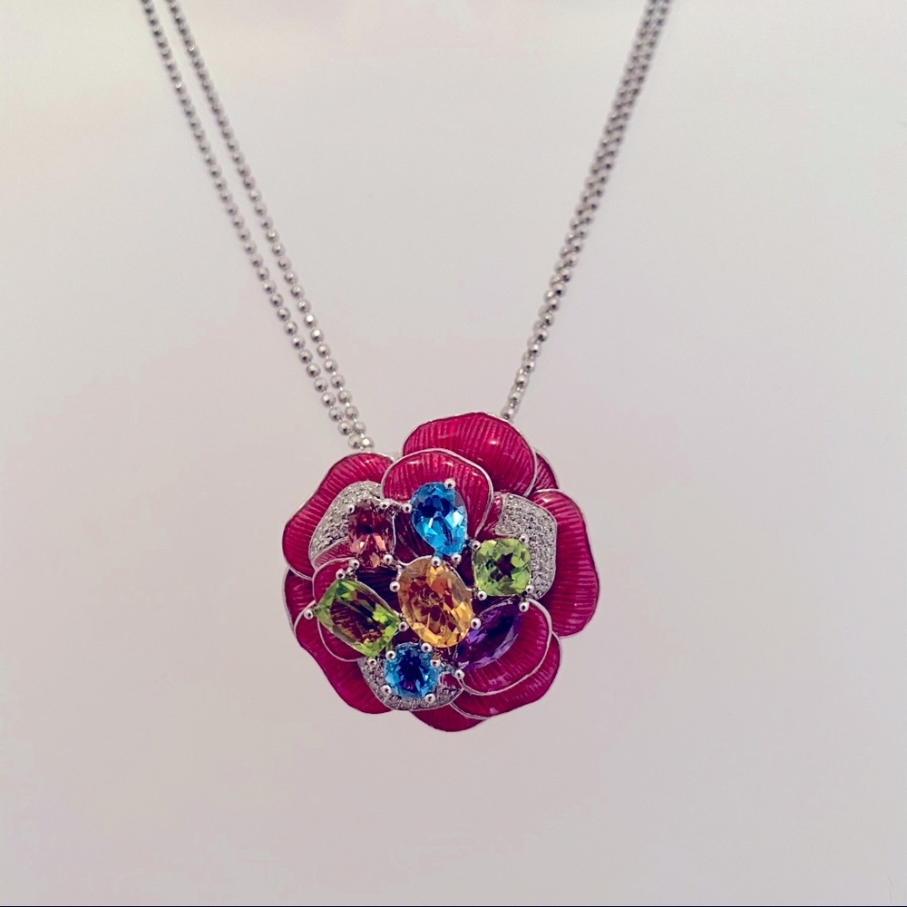 Colorful Real Gems Flower Pendant necklace